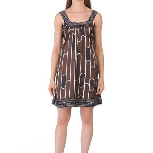 MAX SPORT Sleeveless Brown & White Retro Print Dress - M - Picture 1 of 7
